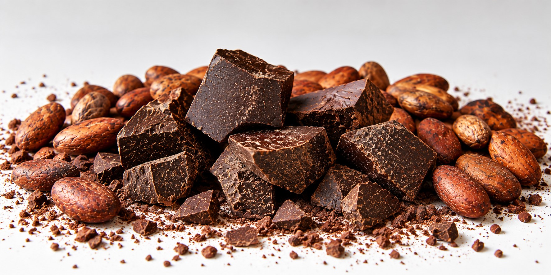 Cocoa liquor pieces with cocoa beans